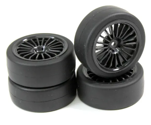 Absima Onroad Slick Rubber Tyre On 20 Spoke Black Wheel 4Pcs - Ab2510001 1