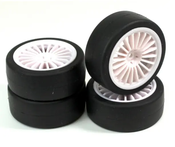 Absima Onroad Slick Rubber Tyre With White 20 Spoke Wheel 4Pcs - Ab2510002 1