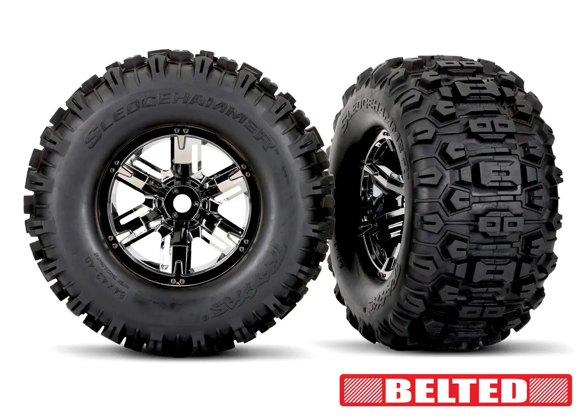 Traxxas X-Maxx Belted Sledgehammer Tyres On Black Chrome Wheels 2Pcs - 7871X 1