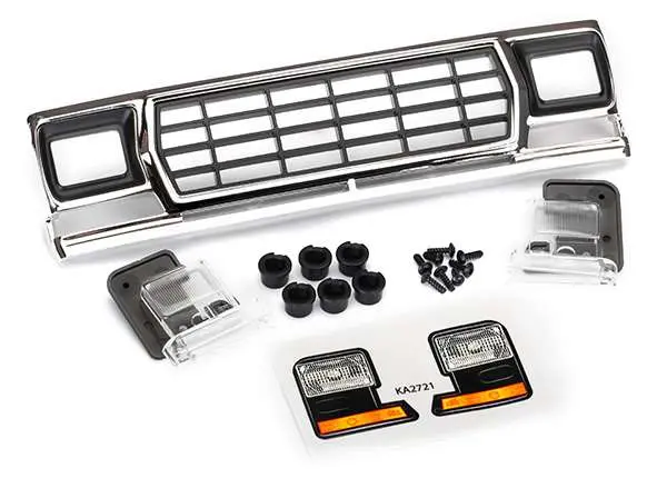 Traxxas Chrome Grille W/ Headlight Lenses & Mounts Suit Trx-4 79 Bronco/ Ht F-150 - 8070 1