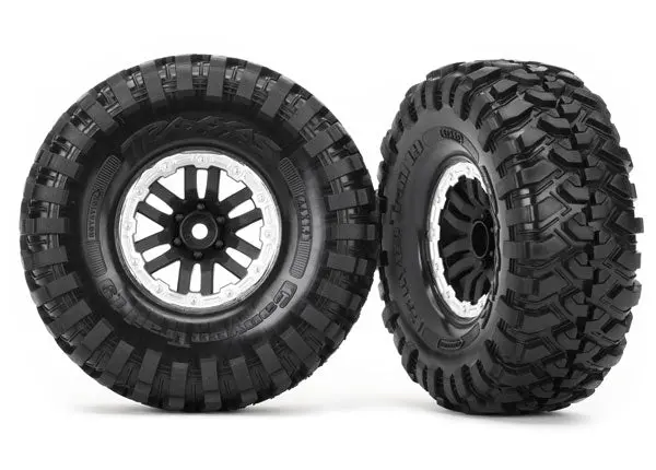 Traxxas Canyon Trail Tyres On 1.9In Black Trx-4 Wheels W/ Painted Satin Chrome Beadlock 2Pcs - 8272X 1