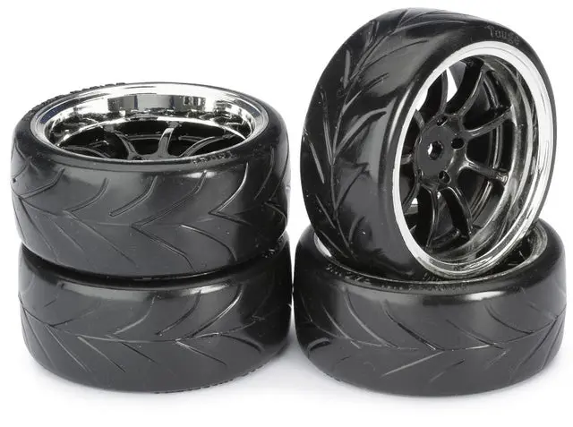 Absima Drift Tyre On 9-Spoke Black/Chrome Wheel Set 4Pcs - Ab2510044 1