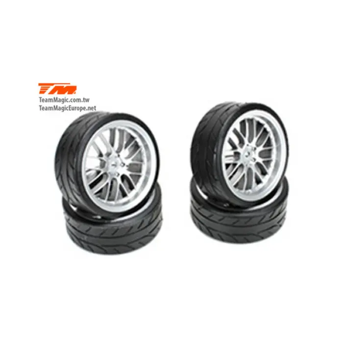 Team Magic 1:10 Drift Radial Tyre On 8 Spoke Fog Silver Wheel 4Pcs - Tm503330fs 1