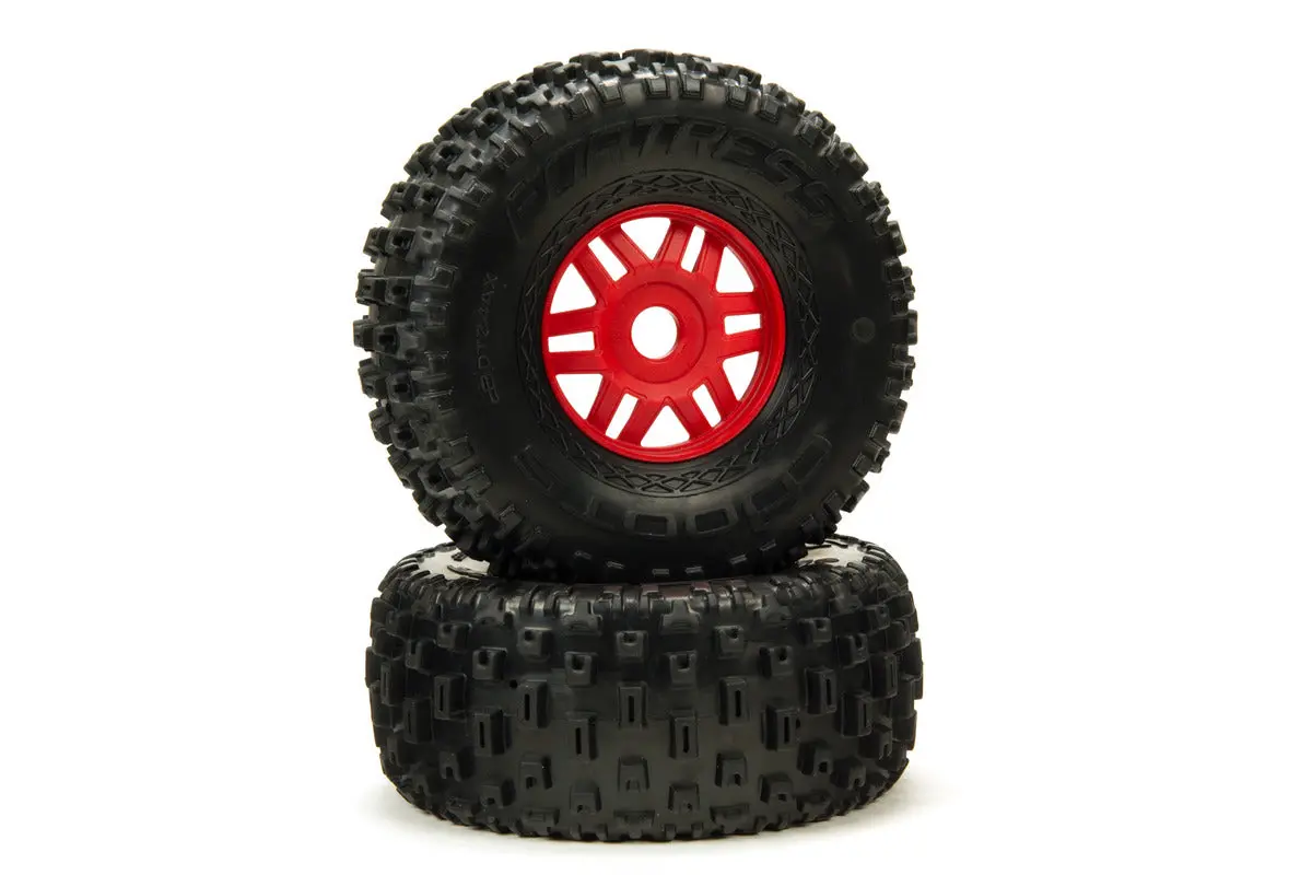 Arrma Dboots Fortress 1:7 2.4/3.3 All Terrain Tyre On Red Spoked Wheel 17Mm Hex Suit Mojave 2Pcs Ar550065 - Ara550065 1