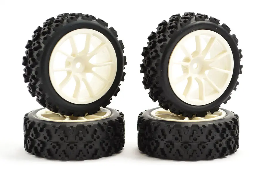 1/10Th On Road Street/Rally Tyres 10Sp White Wheels - Set Of 4 1