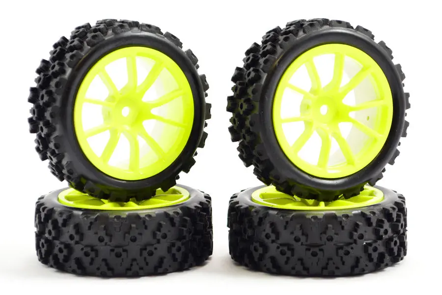 1/10Th On Road Street/Rally Tyres 10Sp Neon Yellow Wheels - Set Of 4 1