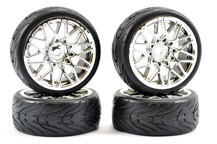 1/10Th On Road Street/Tread Tyres Star Spoke Chrome Wheels - Set Of 4 1