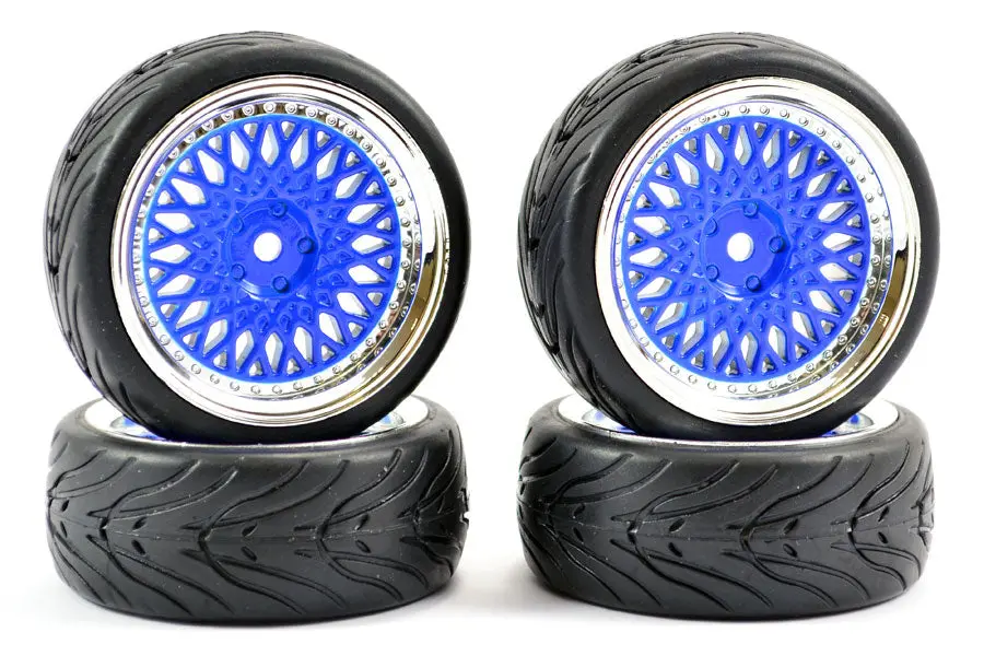1/10Th On Road Street/Tread Tyre Classic Blue/Chrome Wheels - Set Of 4 1